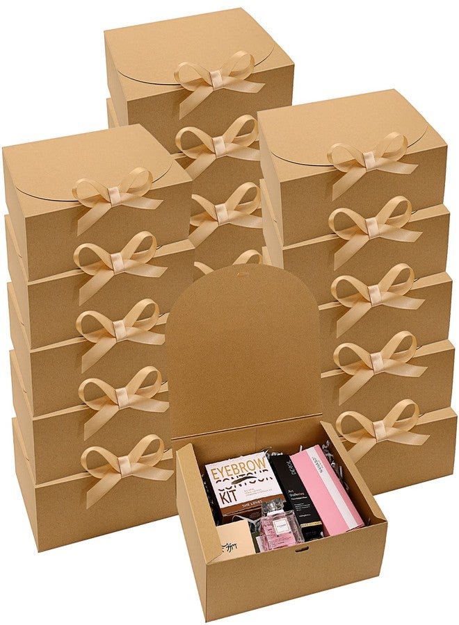PLMMOUT 15 Pcs Gift Boxes with Lids,Bridesmaid Proposal Box with Ribbon,Brown Kraft Paper Gift Boxes Bulk for Wedding Packaging Present Birthday Crafting Party,10.6x8x3.2 Inch(Brown) - Image 1